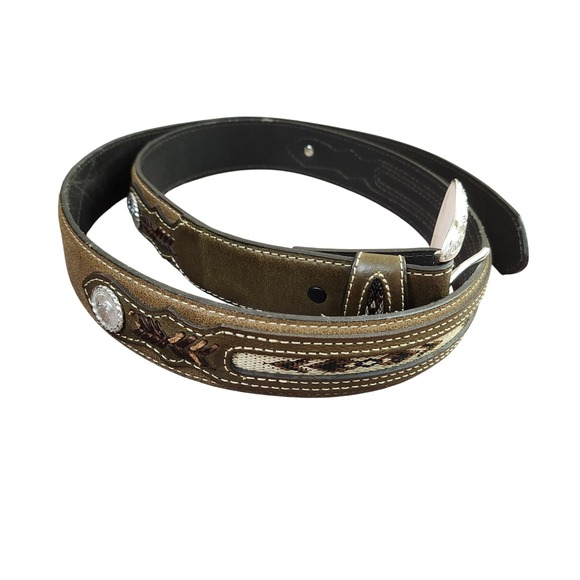 Nocona Belt Co. Top Hand Southwestern Concho Belt Olive Brown Size 44 - Picture 11 of 11